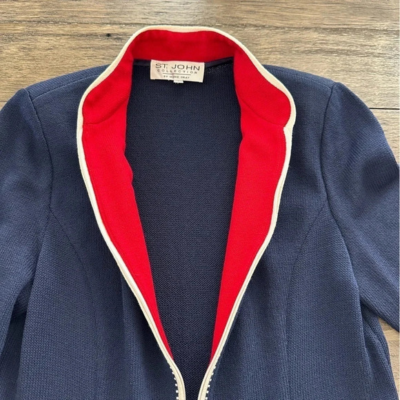 Vintage St John Collection Marie Gray Sz 4 Navy Nautical Zip Up Jacket Santana - Picture 7 of 11